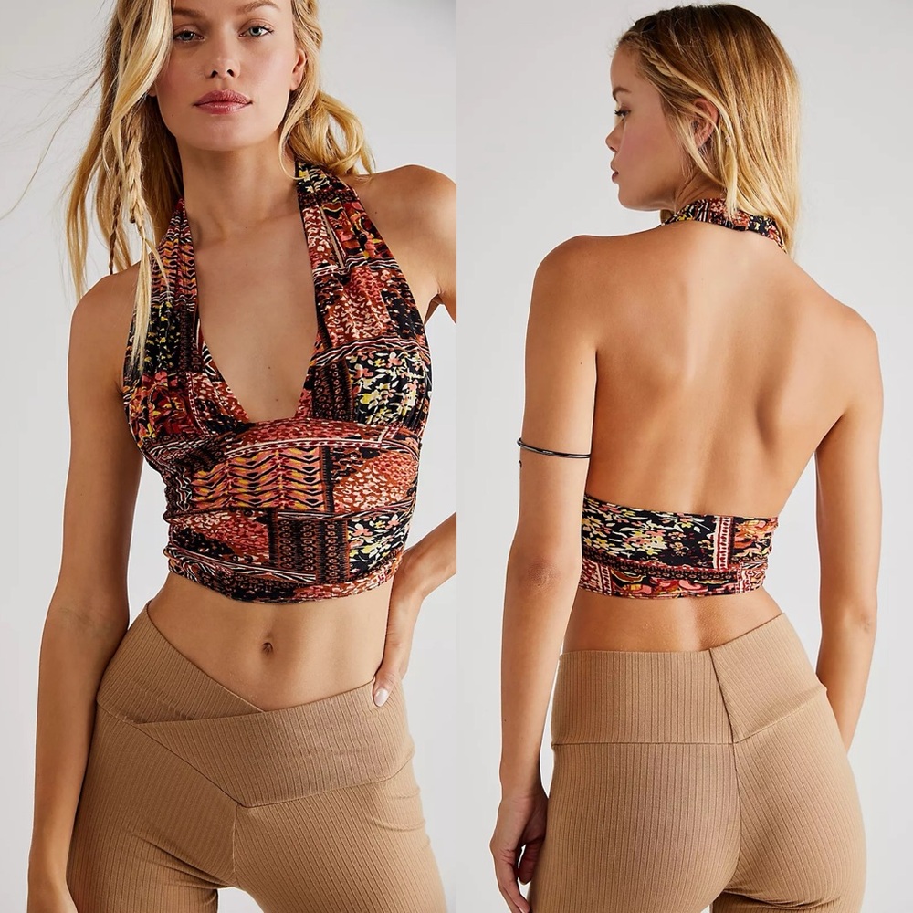 Free People FP One Heather Printed Halter Top in Bronze Combo Size Small